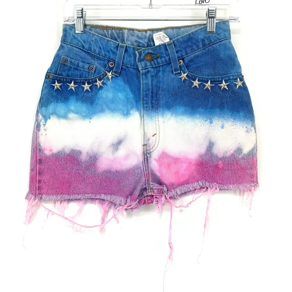 Vintage Upcycled Levis 512 Cut Off Denim Shorts Womens Sz 26